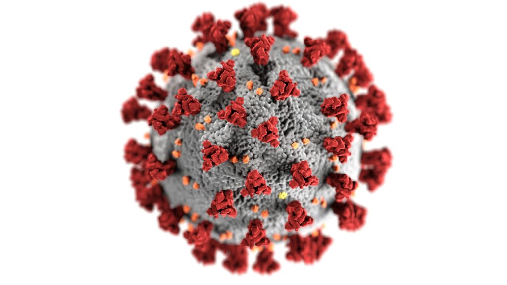 A closeup render of the coronavirus.