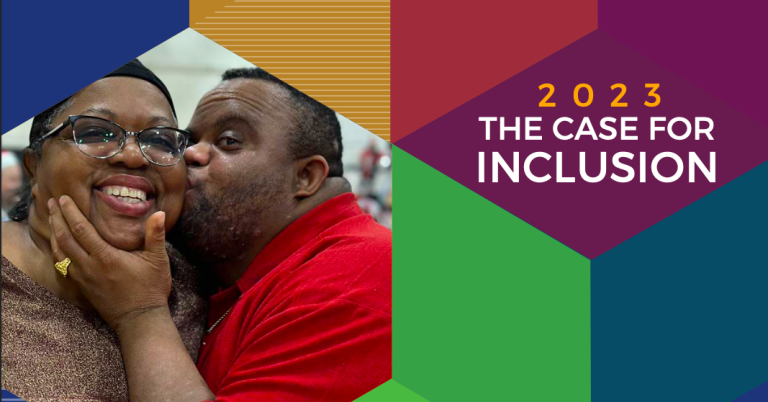 Case for Inclusion graphic with a man kissing a woman on the cheek.