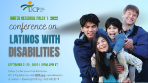 Conference Flyer with a family hugging each other on the right and conference information to the left