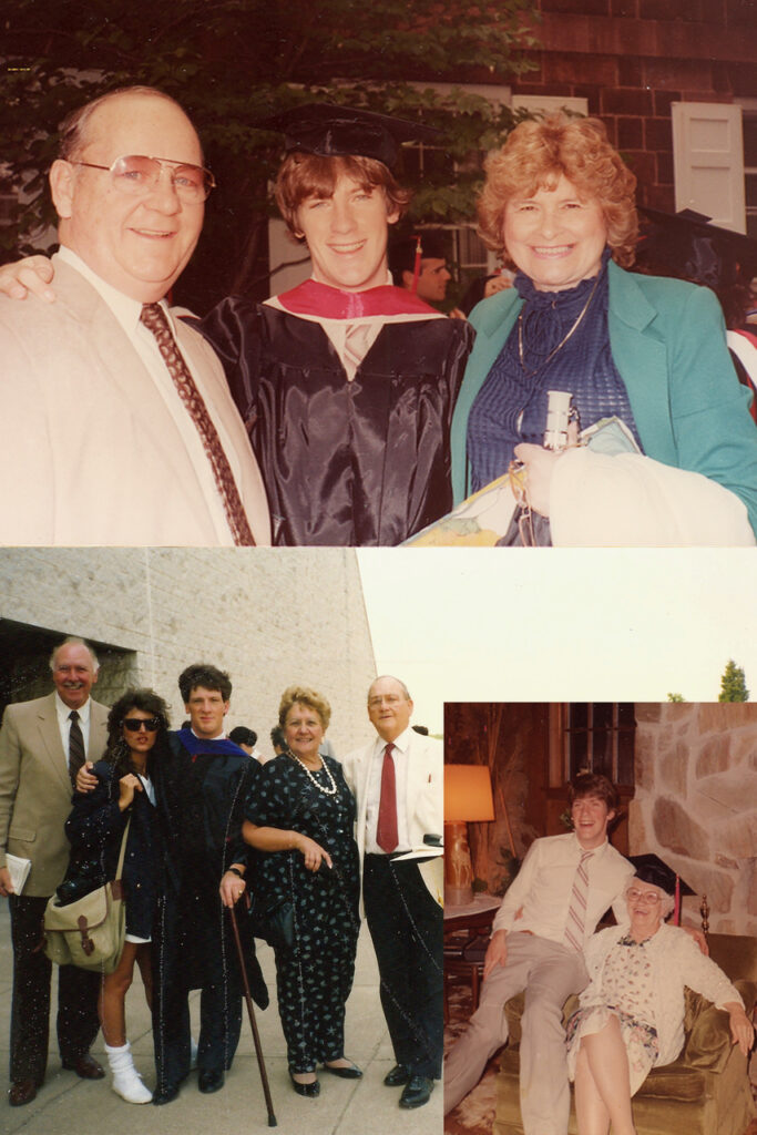 Photo collage of Stephen Dantzig with his family at graduation.