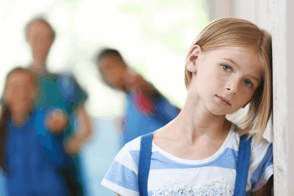 Child at school who has a sad look on her face