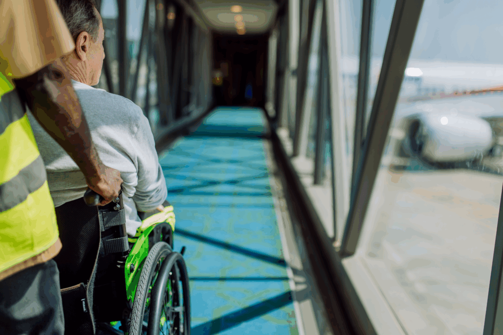 wheelchair in airport ramp