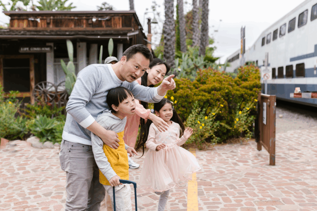 A family on vacation exploring new sights.