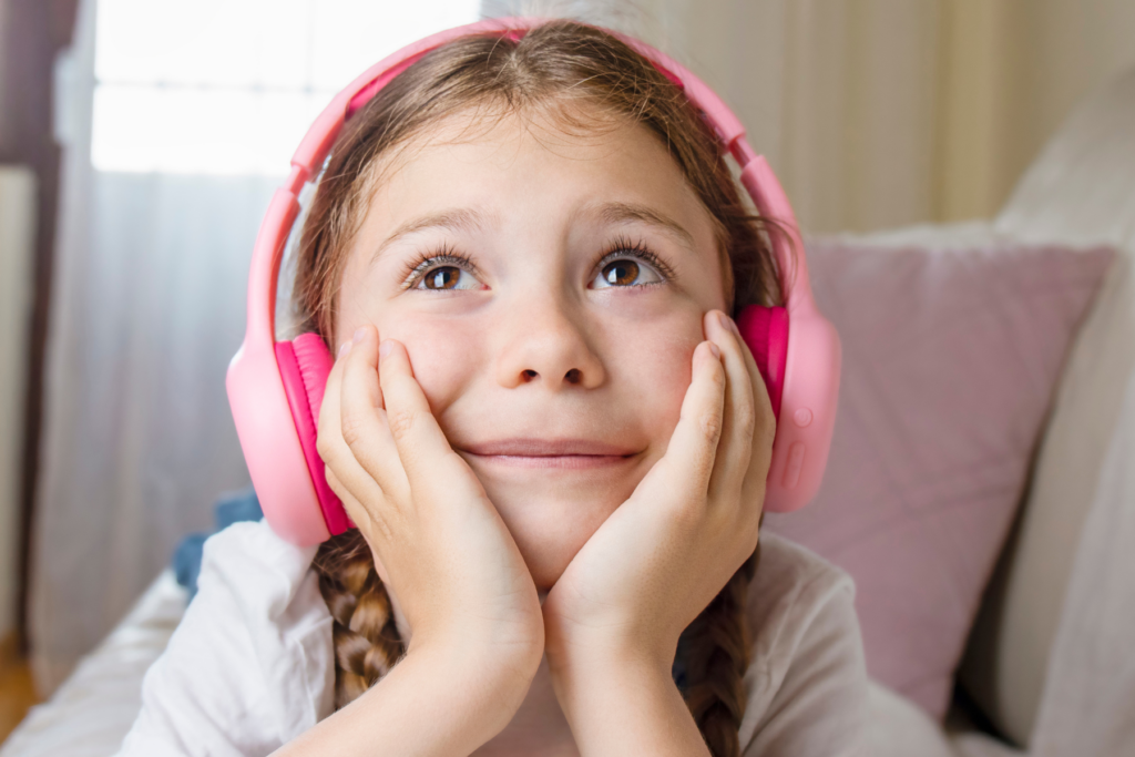 girl wearing headphones